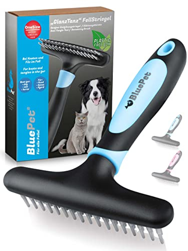 BluePet Fellentwirrer Entfilzer für Langhaar Hunde & Katzen, Hundestriegel | Hochwertiger Striegel mit zwei Reihen Pins. Löst Knoten, Verfilzungen & Unterwolle. Als Unterwollrechen und Hundebürste.