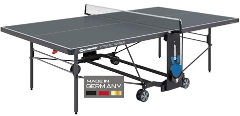 Schildkröt Tischtennisplatte PowerTec Outdoor, wetterfester Kompakttisch, 5mm Melaminharzplatte, trendiges matt-schwarzes Design, klappbar und durch lenkbare Räder leicht fahrbar