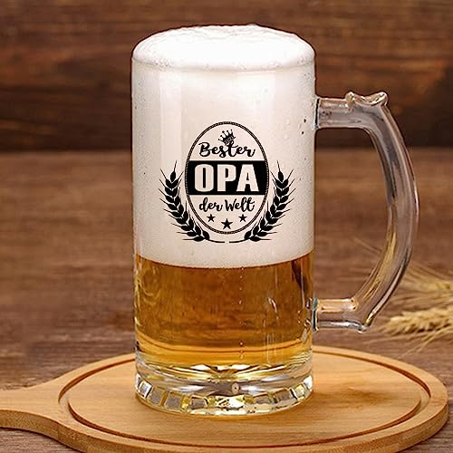 LOZACHE Bester OPA der Welt Bierkrug Bierglas (0,5 liter) im Geschenkbox | 500 ml Bierglas, Geschenk zum Ruhestand, Geburtstag, Weihnachten oder Vatertag für Opa