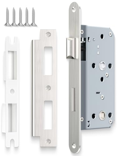 Bwintech 1 PC satin nickel Badezimmerschloss 7255 Einsteckschloss Edelstahl Euroloch für Badezimmertüren, umkehrbare Sperre