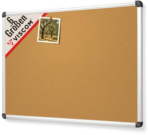 VISCOM Kork-Pinnwand - 75 x 110 cm - Korktafel mit Aluminium-Rahmen | inkl. Ablage - Pinnwand für Notizen - selbstheilender Kork - einfache Montage - Board für Büro, Zuhause & Schule