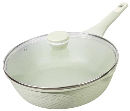 DYGG Schmorpfanne Wokpfanne mit Deckel 30 cm 5,5 L - Granit Antihaftbeschichtung PFOA/PFOS Frei - Für Induktion & Alle Herdarten - Tiefe Bratpfanne mit Glasdeckel, Spülmaschinenfest