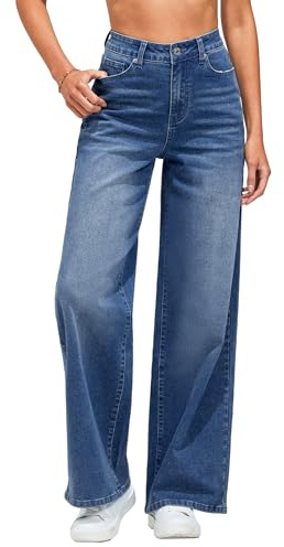 Vetinee Damen Jeans Weites Bein High Waist Stretch Baggy Jeans