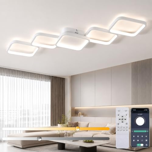 LED Deckenleuchte Dimmbar Wohnzimmer Deckenlampe mit Fernbedienung & App | 54W 5400LM schlafzimmerlampe Memory Funktion/Nachtlicht 106x40cm Modern Design Weiß Wohnzimmerlampe für Esszimmer Küchen Flur