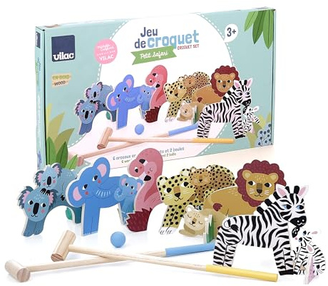 Krocket-Spiel Kleine Safari Michelle Carlslund für Kinder ab 4 Jahren | Schläger und Bögen mit Tiermotiven -fördert Präzision und Koordination -ideal für Garten und draußen -tolle Geschenkidee