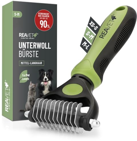 ReaVET Hundebürste & Katzenbürste Unterwollbürste für Langhaar I Mittlere Rassen I Entfernt Unterwolle & Verfilzungen I mit Massageffekt & Deckhaarschutz I Fellbürste für Hunde, Katzen