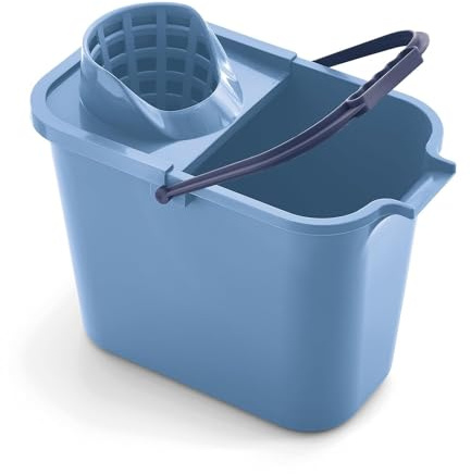 Mery - Rechteckiger Eimer mit Abtropfgestell, Robuste 2 mm Wandstärke, Ergonomischer Griff, Einfache Entleerung, Blau, 12 L