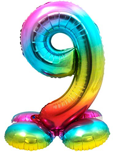 Folienballon Rainbow - Zahl 9 mit Basis - ca. 81 cm