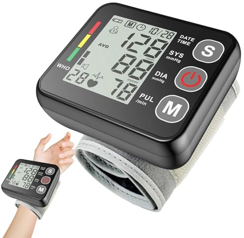 Blutdruckmessgerät Handgelenk, Tragbar Blood Pressure Monitor, Blutdruck Messgerät mit Arrhythmie-Erkennung, Automatisches Blutdruckmessung und Pulsmessung für Handgelenke 13,5-19,5 cm