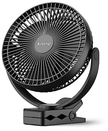 Koonie 10000 mAh Clip Ventilator, 20cm Tragbarer USB Ventilator Grow mit Akku, 4 Geschwindigkeiten & 360° Drehung, Leise Wandventilator,Tischventilator für Zuhause, Büro, Kinderwagen, Camping,Growzelt