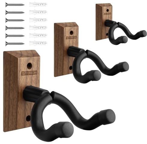 STRICH Gitarren-Wandhalterung, Walnuss-Holz-Gitarrenhaken, U-förmige Gitarren-Wandhalterung mit Schrauben, Gitarrenhalter-Wandhaken für Akustikgitarre, E-Gitarre, Banjo, Bass (3er-Pack)