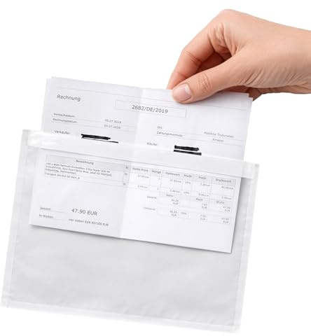 Netuno 500 transparente selbstklebende Lieferscheintaschen DIN C5 24 x 18,1 cm Dokumententaschen für Begleitpapiere Garantiekarten Lieferscheine Dokumente Rechnungen Rechnungstaschen Pakettaschen