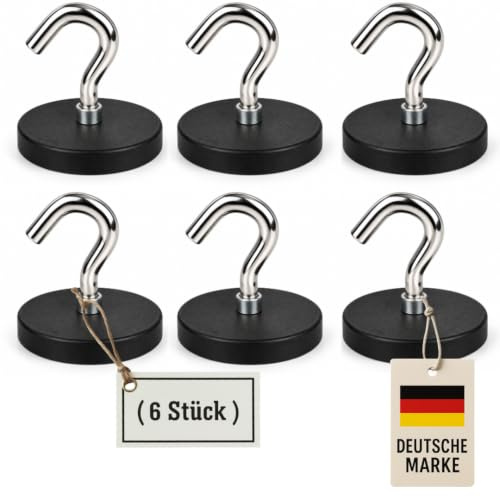 TollTool 6 Stück gummierte Magnethaken – starker Neodym Magnet Hakenhalterung – rutschfest, kratzfrei – ideal für Camping, Wohnwagen, Küche und Werkstatt