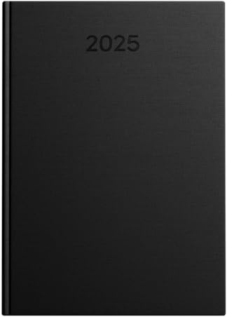 Idena 11134 - Buchkalender DIN A5 2025, 1 Tag auf 1 Seite, Sa/So auf 1 Seite, Terminplaner mit wattiertem Hardcover-Einband in Schwarz und Leseband