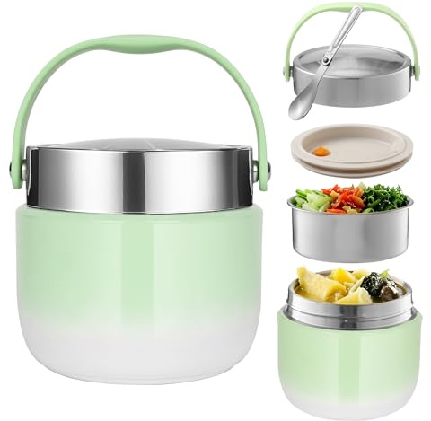 BUCOMTU Thermobehälter für Essen 1200ml Kapazität Warmhaltebehälter Essen Thermoschüssel mit Deckel,Thermo Lunchbox für die Aufbewahrung von Mittagessen,Suppen,Brei (Grün)
