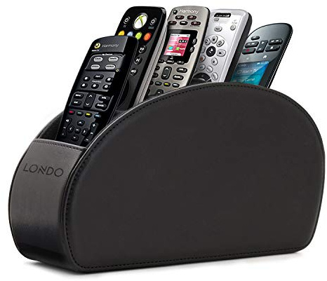 Londo Fernbedienungshalter mit 5 Taschen - Platz für DVD, Blu-Ray, TV, Roku oder Apple TV Fernbedienungen - PU-Leder mit Wildlederfutter - Schlank & Kompakt für die Aufbewahrung