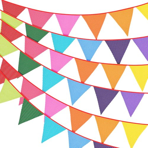 G2PLUS Süße Beidseitig Wimpel Girlande, 10M Bunting Wimpelkette Stoff, Orange Stoffgirlande mit 36 STK Farbenfroh Wimpeln für Hochzeits Geburtstag Party