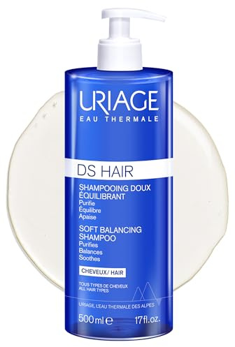Uriage DS Hair Sanft Regulierendes Shampoo mit Edelweiss - Sanft Schäumendes Gel, Fresh & Flora - Reinigt& Beruhigt Tiefenwirksam - Weicheres, Glänzenderes Haar - Seifenfrei - 500ml