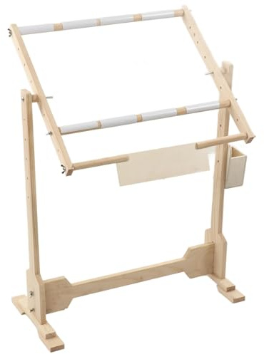 Ejoyous Verstellbarer Stickrahmen Ständer, 360° Drehbar Stickständer aus Kiefer und PVC Seidenmalerei Mit Stickrahmen für Sticken und Nadelarbeiten 110x46x80cm, tapestry frame