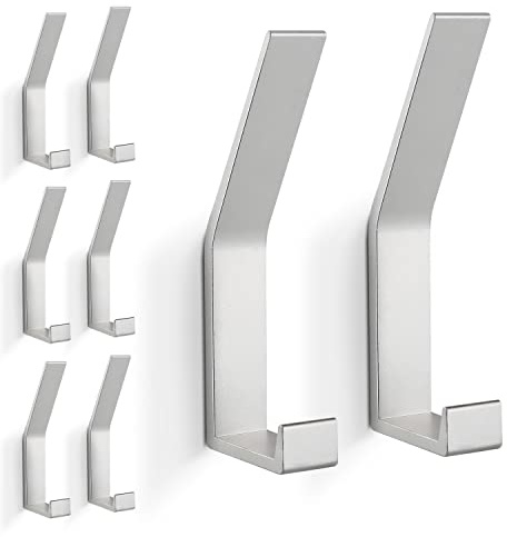 PDGROW® Kleiderhaken 8 Stück, Handtuchhaken zum Bohren(Schrauben unsichtbar!), Garderobenhaken Wand Moderne Garderobenleiste für Jacken, Mäntel, Kleidung, Schals, Handtaschen und Mehr (Silber)