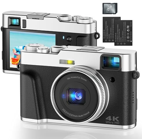 Digitalkamera 4K 48MP Autofokus Fotokamera mit Optischem Sucher, Vlogging Digital Kamera mit 32G SD-Karte 16X Zoom 2 Akkus Fotoapparat Kompaktkamera für Anfänger, Erwachsene, Jugendliche-Schwarz