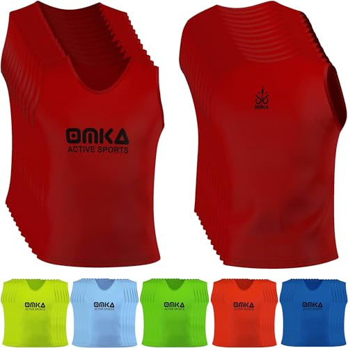 OMKA 12 Stück Fußball Leibchen Trainingsleibchen Markierungshemd Fußballleibchen für Kinder Jugend und Erwachsene, Farbe:Rot, Bibs:Senior (L)