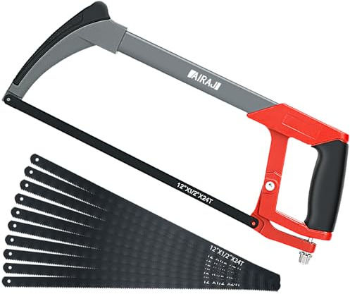 AIRAJ Metallsäge 300 MM,Hand-Sägen mit 10 Austauschbarer Klinge,45 °/90 ° Eisensäge für Metall,Holz,Stahl,PVC-Rohr,Gefrorenem Fleisch,Bügelsäge und Plastik,Profi Metallsäge