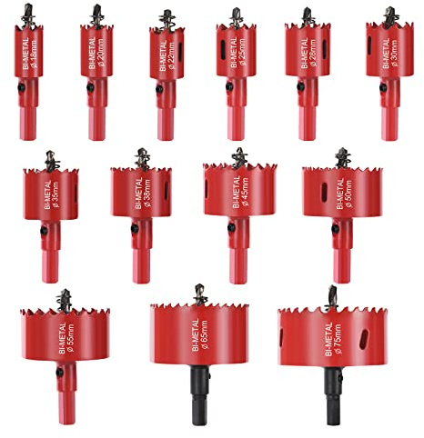 flintronic Universal Lochsäge, 19 PCS Hole Saw, Lochkreissäge mit 13 Sägeblättern 18mm-75mm, Lochfräse Schnellarbeitsstahl HSS Bimetall, Set für Aluminium, Holz, PVC und Kunststoffplatte