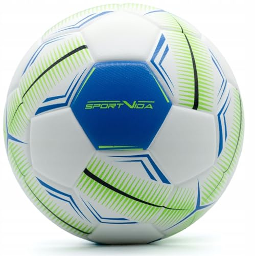 SportVida Futsal Hallenfußball, Größe 4, Weiß Blau Grün, PU Material, Geklebte Nähte, Indoor Hallenspiel, 62-64 cm Durchmesser (Weiß-Blau)