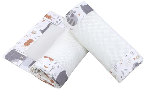 TupTam Bettumrandung Babybett 3D Mesh Nestchen – Gitterstäbe Schutz Netz 2er, Farbe: Wilde Tiere, Größe: ca. 128 x 30 cm (für Babybett 140x70)