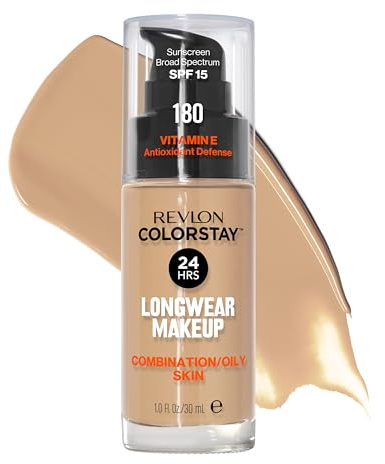 Revlon ColorStay, Foundation für Mischhaut und fettige Haut, mit Sonnenschutz SPF 15, lang anhaltende Formel, ölfrei (30ml), 180 Sand Beige