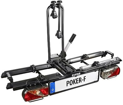 EUFAB 12010LAS Fahrradträger POKER-F, E-Bike geeignet, komplett vormontiert, Diebstahlschutz, für 2 Fahrräder, für Anhängerkupplung, Schwarz, 142 x 70 x 58 cm