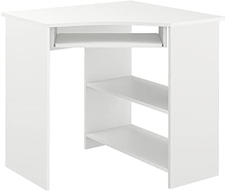 Vicco Eckschreibtisch Odin, Weiß, 83 x 76 cm, mit ausziehbarer Tastaturablage und Ablageflächen