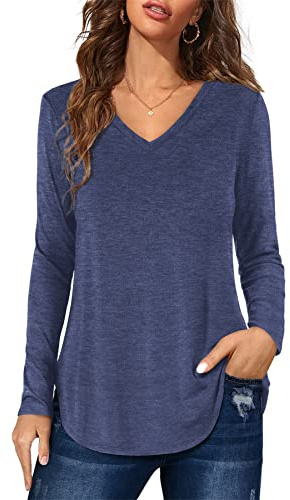 Florboom Tunika Damen Langarm/Kurzarm V Ausschnitt Oberteil Shirts Basic Casual Longshirt