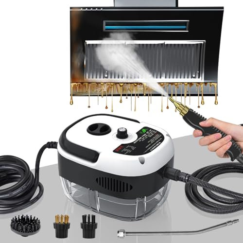 Dampfreiniger Handgerät, 2500W Mehrzweck Dampfreiniger 1000ml Steam Cleaner Weiß mit 3 Arten von Düsen,6 Einstellbare Geschwindigkeiten von Tapeten, Boden, Teppich, Auto, Fliesen, Polster