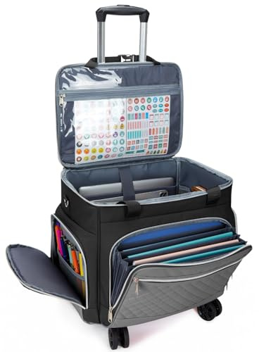 Amythe Lehrertasche mit Rollen Damen mit Akkordeon-Aktenordner, Abnehmbarer Trolley mit 5 Rädern mit Gepolsterten Taschen für 15.6 Zoll Laptop Reisen/Schule/Büro, Schwarz