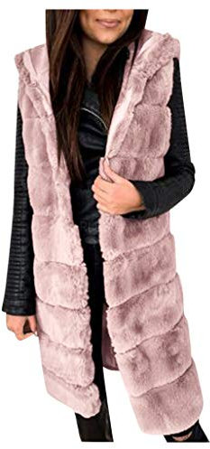 LZPCarra Fellweste Damen Kunstfell Pelzweste Elegant Kunstpelz Ärmellose Jacke Pelzweste Lang Pelzmantel Ärmellose Weste-Fellmantel Winterjacke Mantel Warm Pelzjacke Mit Kapuze