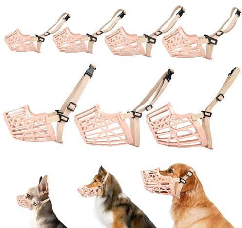 Beikalone 7-teiliges Set aus Kunststoff-Maulkorb für Hunde, Anti-Bissschutz, verstellbare Haustierkorb-Masken, Hundetraining-Mundabdeckung, Netz-Käfig, atmungsaktiv, bequem