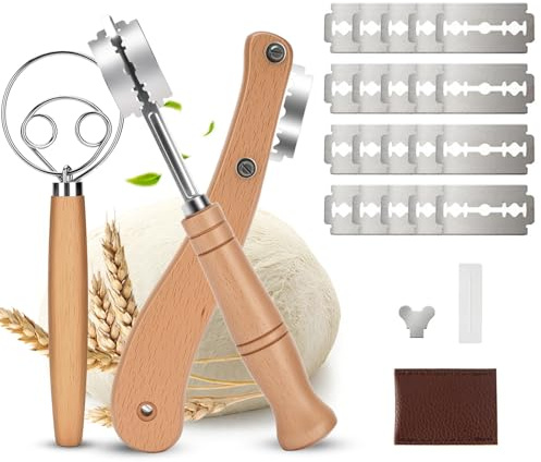 mobumeia Bäckermesser 3er Set, Dänischer Schneebesen Teigmesser mit 20 Ersatzklingen für Gerade und Geschwungene Schnitte zum Brotbacken, Brotmesser zum Einschneiden von Baguette, Brötch, Backen