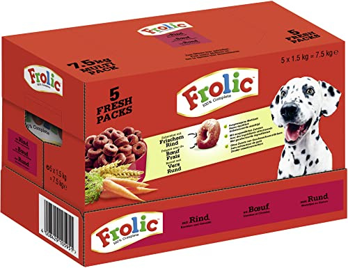 Frolic Hundetrockenfutter – Trockenfutter im Frischepack mit frischem Rind, Karotten und Getreide – Beutel (5 x 1,5kg)