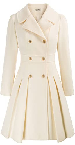 GRACE KARIN Damen Mantel Wintercoat Revers Zweireihiger Trenchcoat Winter | Knielang,Lange Ärmel,Reverskragen,Zweireihig geknöpft,Taillierter Schnitt,Angenehmer Wollmischstoff,A-Linien-Schnitt