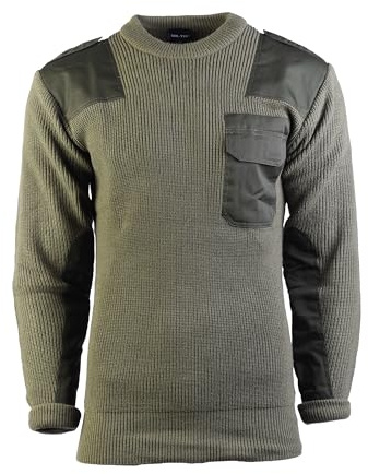 Mil-Tec Pullover BW Polyacryl Herren • Bundeswehr Pullover Männer • Warmer Strickpullover • Verstärkte Ellbogen & Schultern • Atmungsaktiv • Als Winterpullover & Arbeitspullover • Oliv, Größe: 54