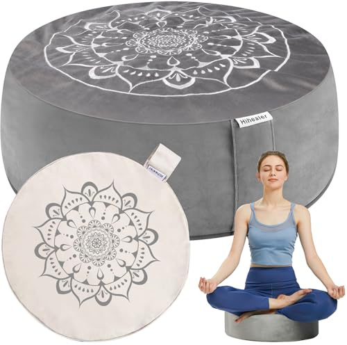 Hihealer Meditationskissen mit Zusätzlichem Samtbezug – Großes Traditionelles Tibetisches Meditationskissen, Yoga Bodenpolster, Zafu gefüllt mit Buchweizenschalen, Frauen