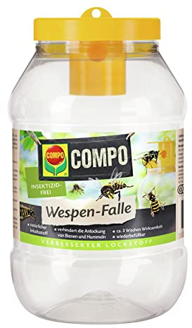 COMPO Wespen-Falle, Natürlicher Inhaltsstoff, Insektizidfrei, Bis zu 3 Wochen Langzeitwirkung, Wiederbefüllbar, Wespenspray