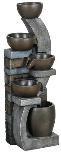 Outsunny Gartenbrunnen Solar Springbrunnen 5 Stufen 37 x 35 x 107 cm