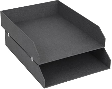 BIGSO Hakan 2er-Set Briefablage A4 – Aufbewahrungsbox stapelbar mit Griff – Schreibtischablage für Briefe, Dokumente & Unterlagen – Ordnungssystem aus Faserplatte mit Papier – Schwarz