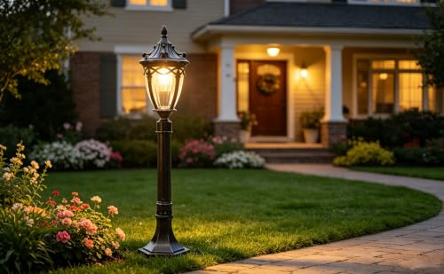 Chao Zan H80cm Schwarz Außen Mastleuchte Garten Laterne Landhaus IP55/E27 Aluminium Laterne