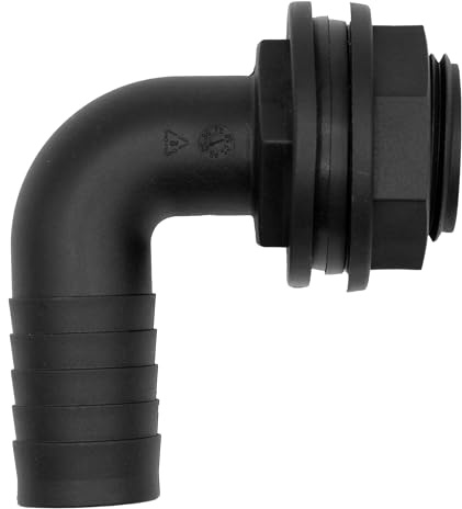 VARIOSAN Tankdurchführung 16676, 1" Außengewinde x 25 mm Winkel-Schlauchtülle 90°, PP, schwarz, inkl. Dichtung