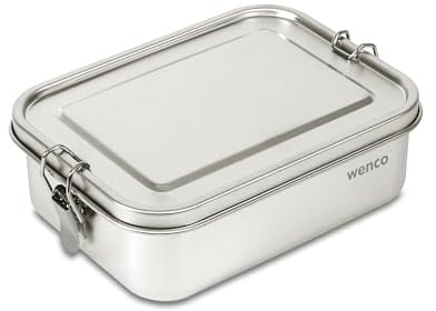 wenco Lunchbox Edelstahl Groß mit 850ml Füllmenge – Brotdose mit Fächern, Entfernbare Trennwand und 2x Silikondichtung enthalten – Wasserdicht, Spülmaschinengeeignet 18,5 x 14,5 x 5cm