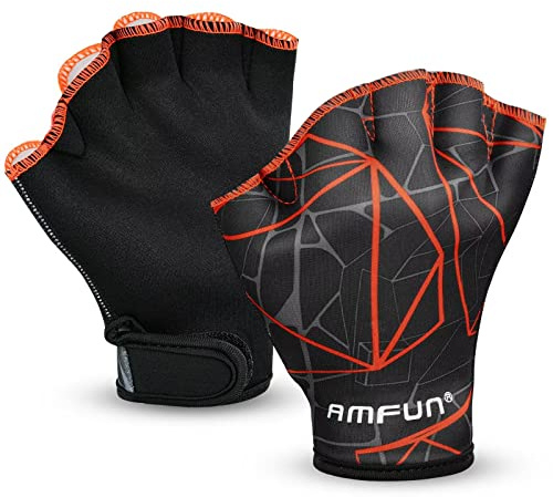 AMFUN Schwimmhandschuhe, Aquatic Handschuhe, Wasserdicht Schwimmhandschuhe mit Einstellbare Trageschlaufe, Trainingsschwimm Handschuhe für Wasserfitness Surfen Sport Männer Frauen Erwachsene